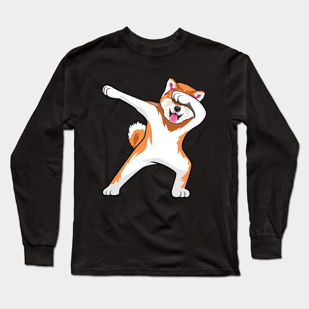 Akita Dancing Dog Dabbing Long Sleeve T-Shirt by BDAZ